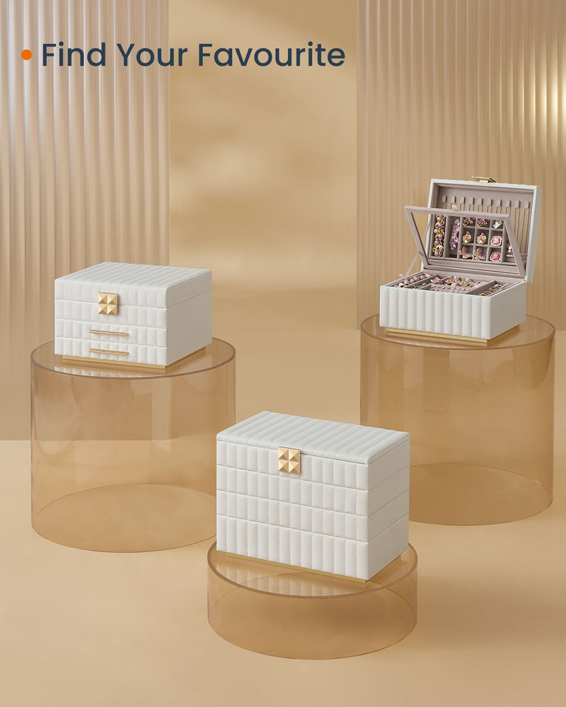 Cloud White 3 Tier Jewellery Box with Mirror and Organiser Compartments by Songmics Home