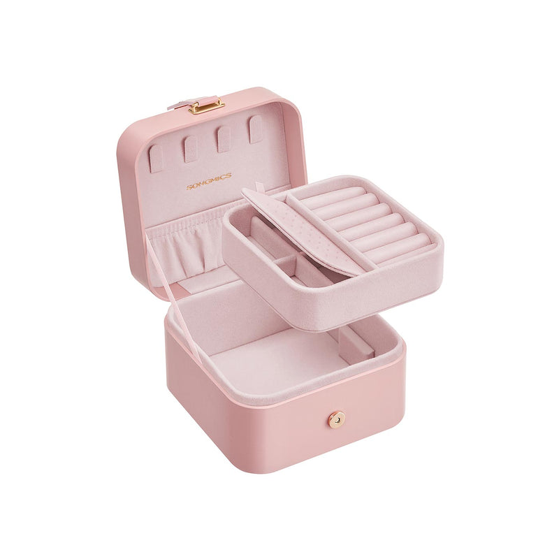 Two Layer Jewellery Box in Jelly Pink with Multiple Compartments for Organised Storage by Songmics