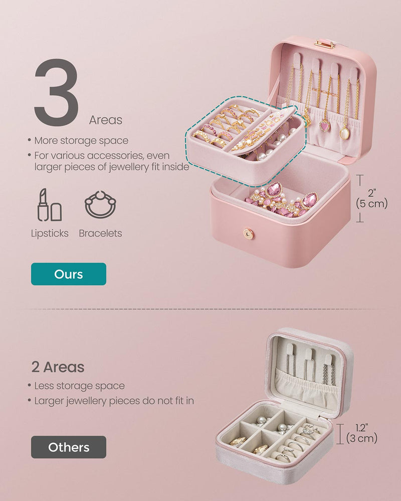 Two Layer Jewellery Box in Jelly Pink with Multiple Compartments for Organised Storage by Songmics