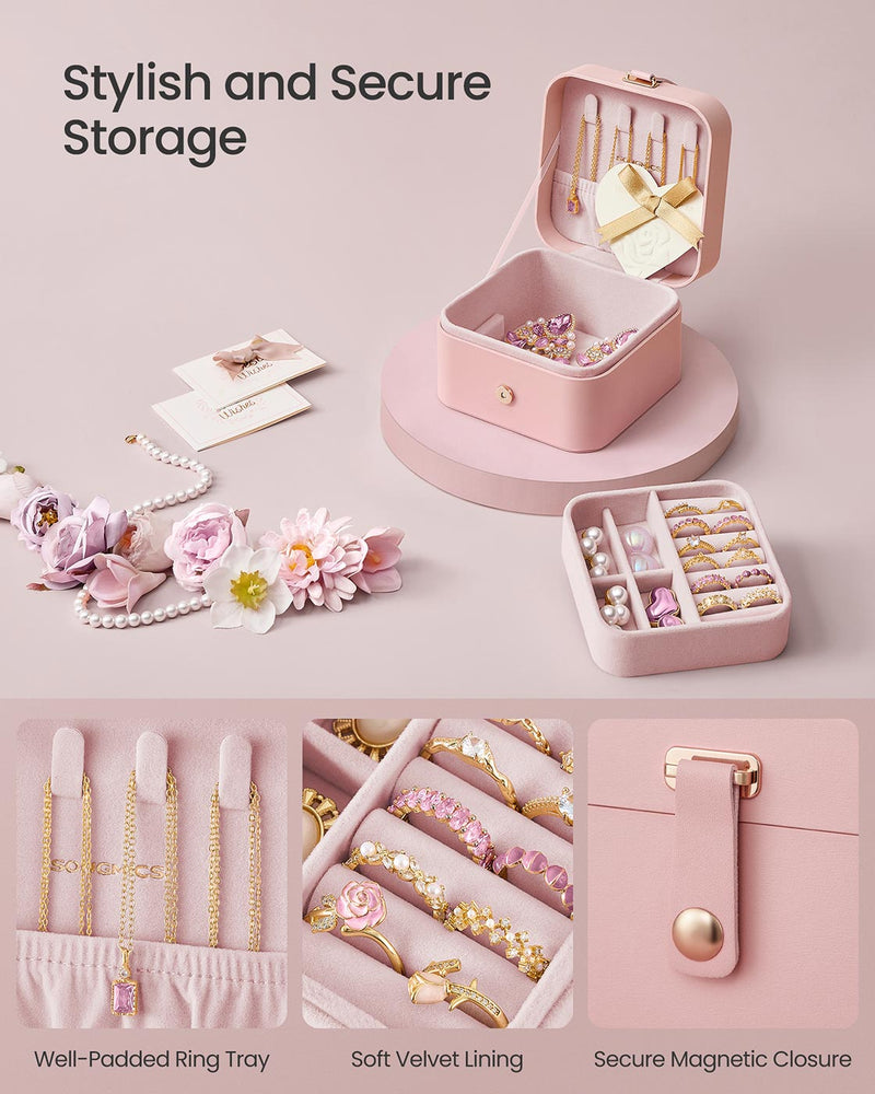 Two Layer Jewellery Box in Jelly Pink with Multiple Compartments for Organised Storage by Songmics