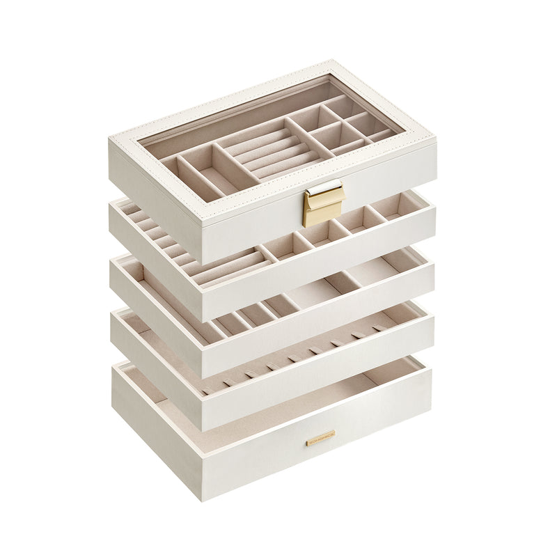 5 Tier Stackable Jewellery Organiser Trays in Cloud White for Dressers and Drawers by Songmics