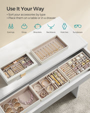 5 Tier Stackable Jewellery Organiser Trays in Cloud White for Dressers and Drawers by Songmics