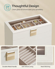 5 Tier Stackable Jewellery Organiser Trays in Cloud White for Dressers and Drawers by Songmics