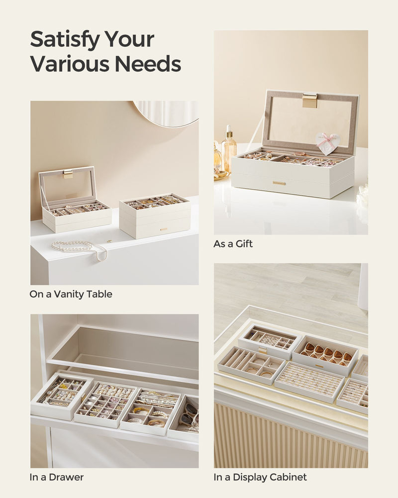 5 Tier Stackable Jewellery Organiser Trays in Cloud White for Dressers and Drawers by Songmics