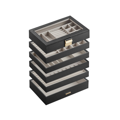 6 Tier Stackable Jewellery Organiser Trays in Ink Black for Dressing Table by Songmics