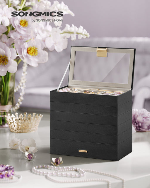 6 Tier Stackable Jewellery Organiser Trays in Ink Black for Dressing Table by Songmics