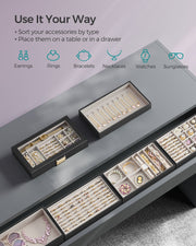 6 Tier Stackable Jewellery Organiser Trays in Ink Black for Dressing Table by Songmics