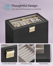 6 Tier Stackable Jewellery Organiser Trays in Ink Black for Dressing Table by Songmics