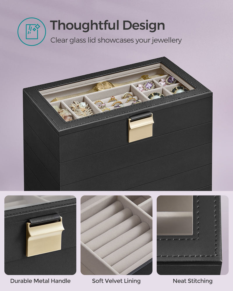 6 Tier Stackable Jewellery Organiser Trays in Ink Black for Dressing Table by Songmics