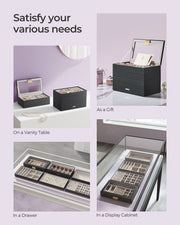 6 Tier Stackable Jewellery Organiser Trays in Ink Black for Dressing Table by Songmics