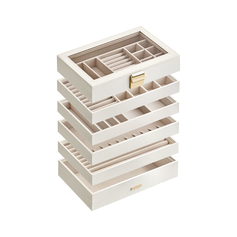 6 Tier Stackable Jewellery Trays in Cloud White for Organised Storage by Songmics