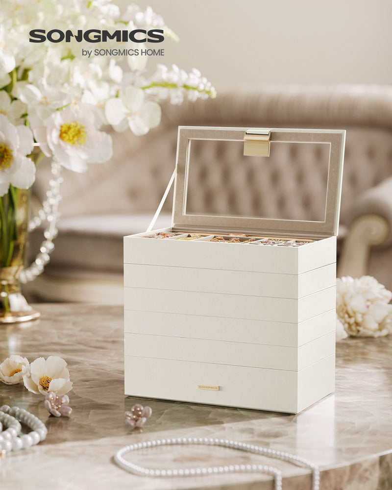 6 Tier Stackable Jewellery Trays in Cloud White for Organised Storage by Songmics