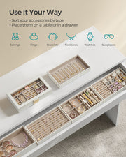 6 Tier Stackable Jewellery Trays in Cloud White for Organised Storage by Songmics