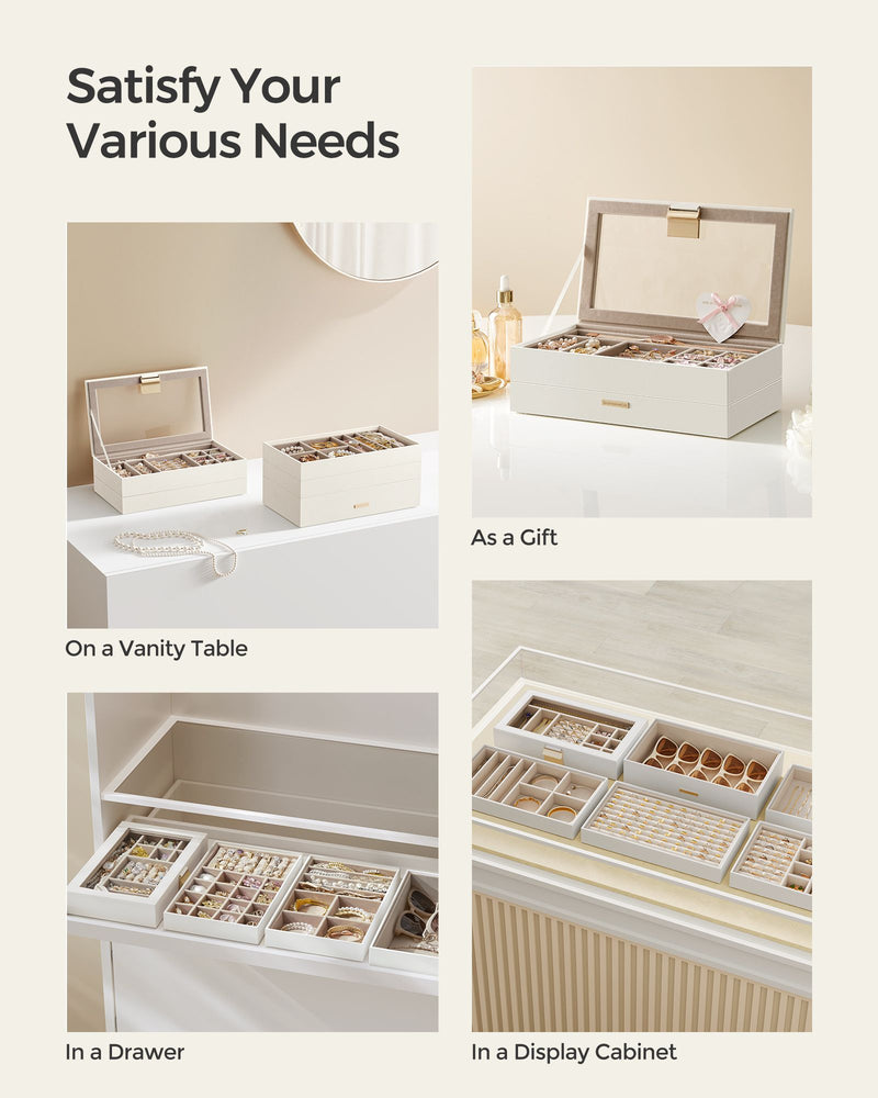 6 Tier Stackable Jewellery Trays in Cloud White for Organised Storage by Songmics
