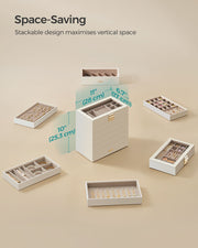 6 Tier Stackable Jewellery Trays in Cloud White for Organised Storage by Songmics