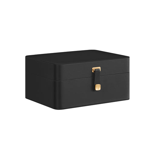 2 Layer Black Jewellery Box with Mirror and Removable Tray for Organising by Songmics