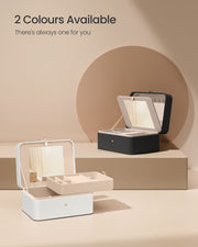 2 Layer Black Jewellery Box with Mirror and Removable Tray for Organising by Songmics