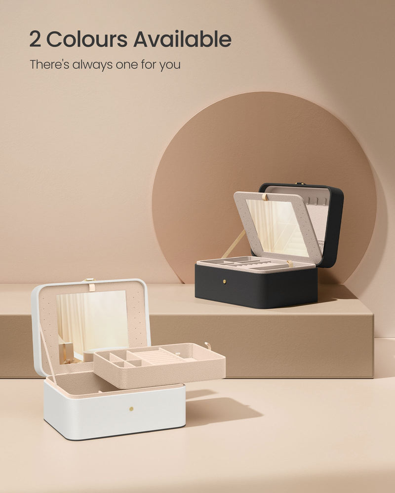 2 Layer Black Jewellery Box with Mirror and Removable Tray for Organising by Songmics