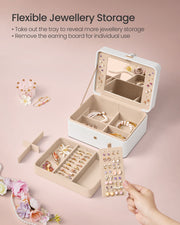White Two Layer Jewellery Box with Mirror and Removable Tray for Organising by Songmics