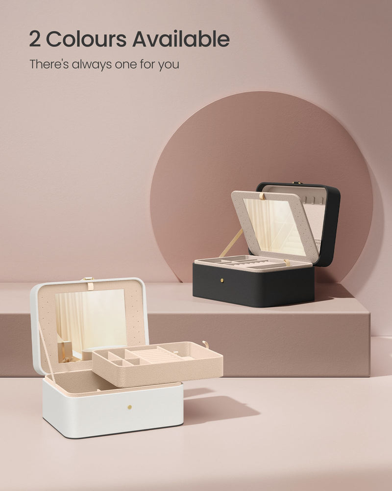 White Two Layer Jewellery Box with Mirror and Removable Tray for Organising by Songmics