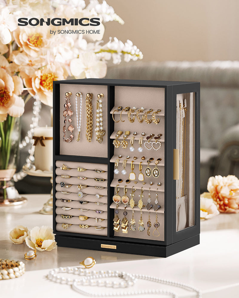 Black Rotating Jewellery Box with 4 Tiers and 360 Degree Swivel Storage by Songmics