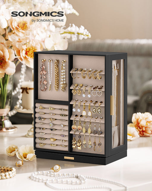 Black Rotating Jewellery Box with 4 Tiers and 360 Degree Swivel Storage by Songmics
