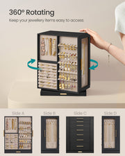 Black Rotating Jewellery Box with 4 Tiers and 360 Degree Swivel Storage by Songmics