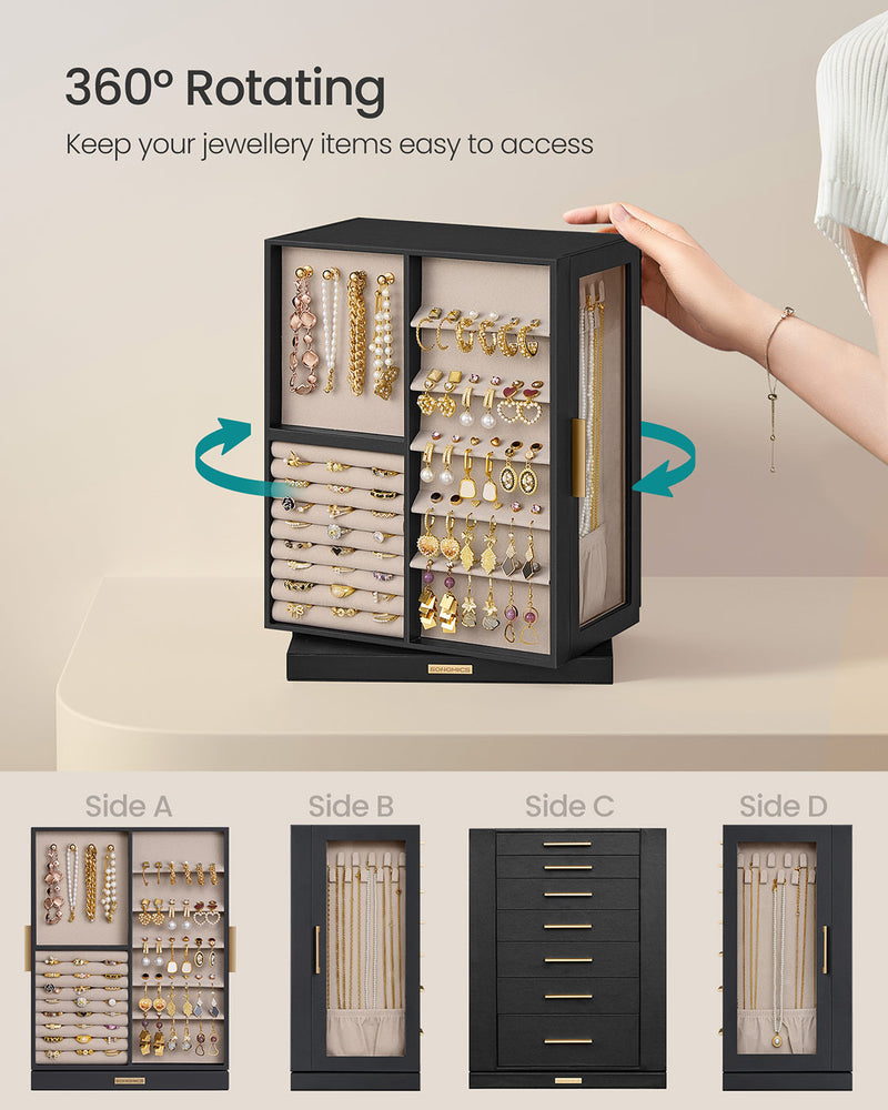 Black Rotating Jewellery Box with 4 Tiers and 360 Degree Swivel Storage by Songmics