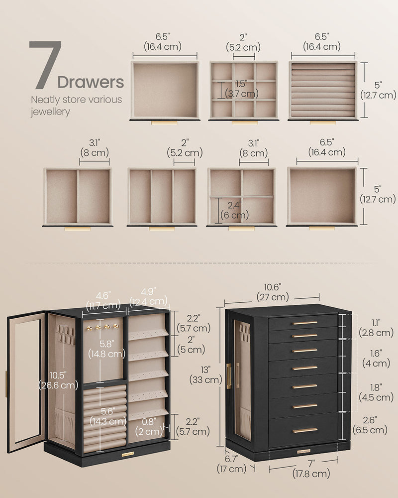 Black Rotating Jewellery Box with 4 Tiers and 360 Degree Swivel Storage by Songmics