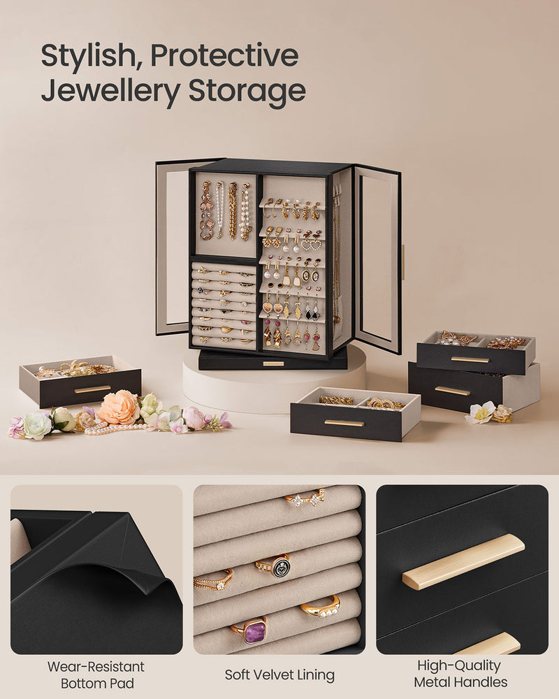 Black Rotating Jewellery Box with 4 Tiers and 360 Degree Swivel Storage by Songmics