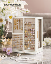 White 360 Degree Rotating Jewellery Box with 7 Drawers for Organised Storage by Songmics