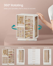 White 360 Degree Rotating Jewellery Box with 7 Drawers for Organised Storage by Songmics
