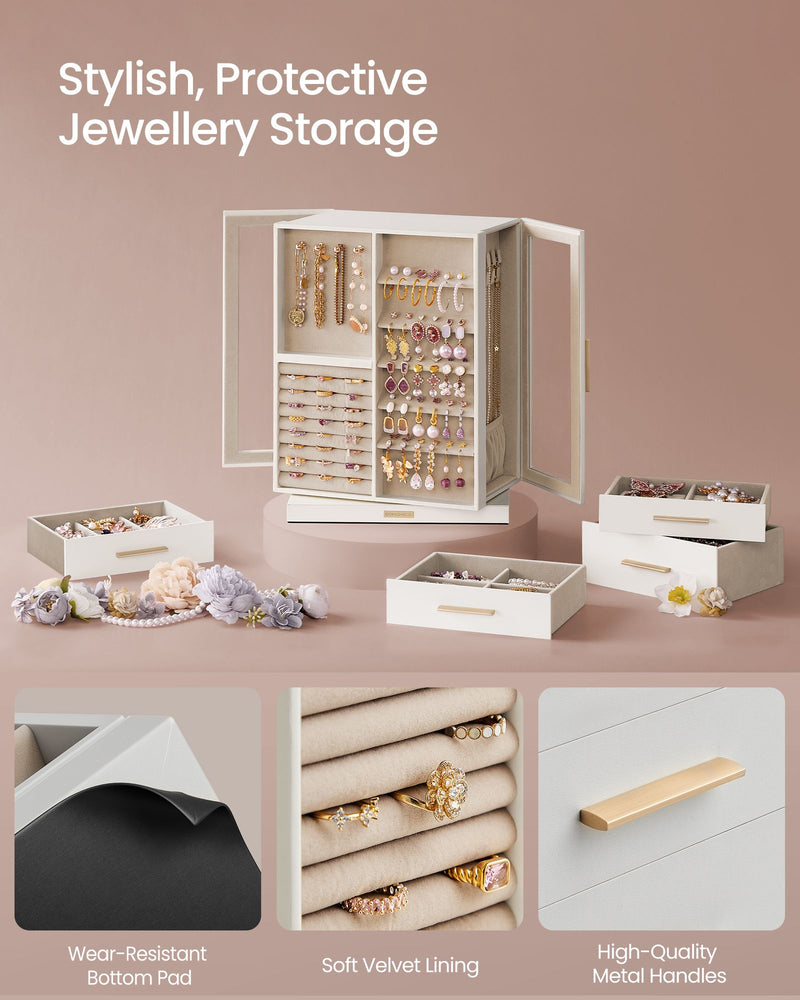 White 360 Degree Rotating Jewellery Box with 7 Drawers for Organised Storage by Songmics