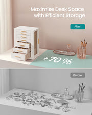 White 360 Degree Rotating Jewellery Box with 7 Drawers for Organised Storage by Songmics