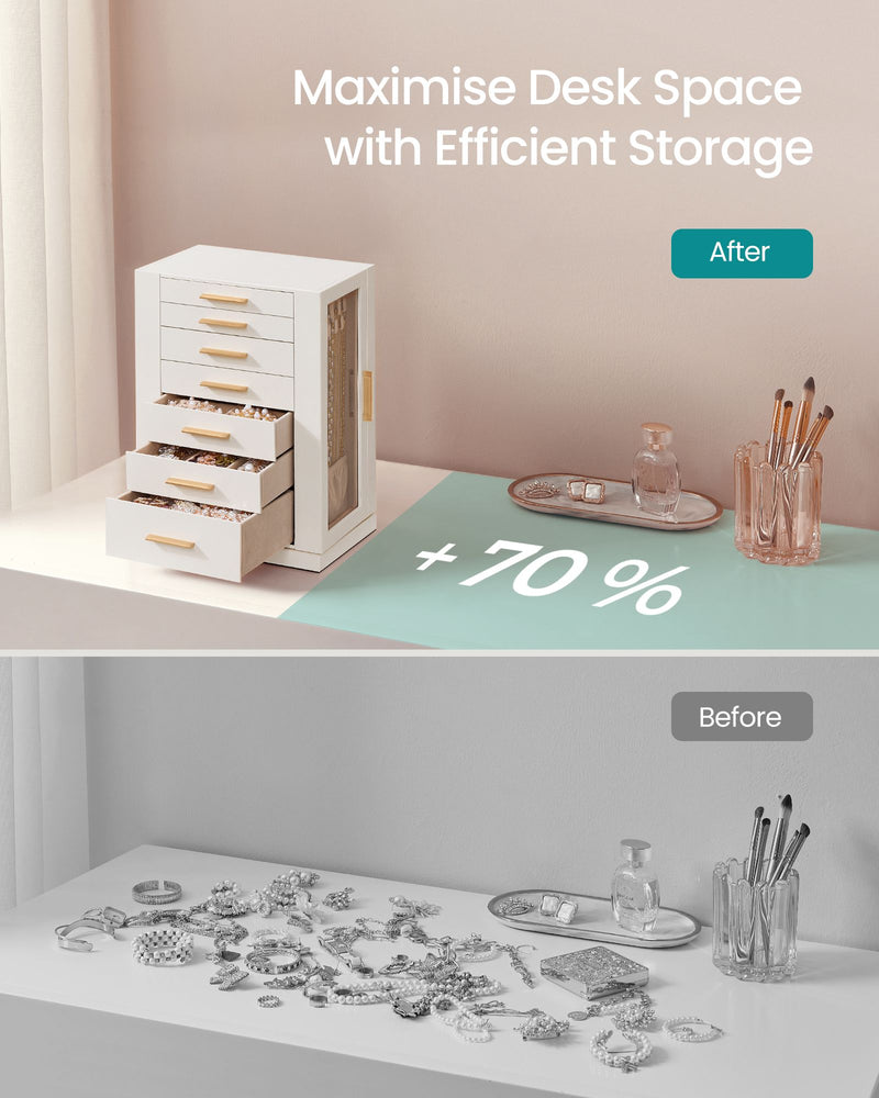 White 360 Degree Rotating Jewellery Box with 7 Drawers for Organised Storage by Songmics