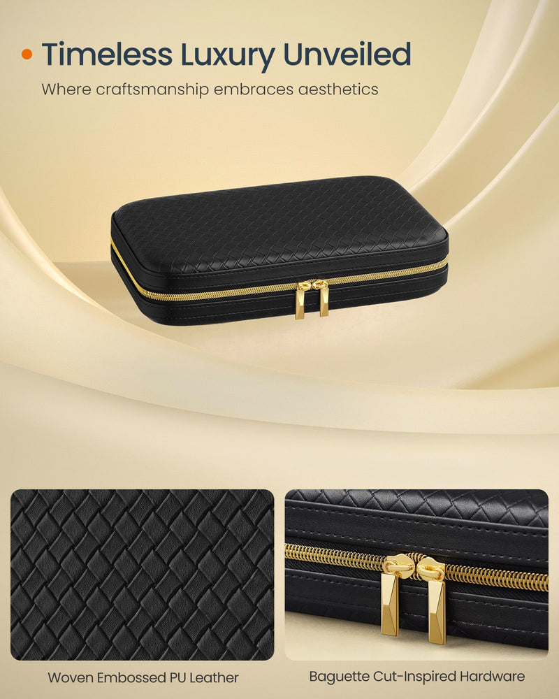 Travel Jewellery Box with Mirror in Ink Black Compact Organiser Case by Songmics Home