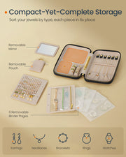 Travel Jewellery Box with Mirror in Ink Black Compact Organiser Case by Songmics Home