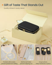 Travel Jewellery Box with Mirror in Ink Black Compact Organiser Case by Songmics Home