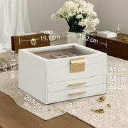 3 Layer Jewellery Box with Glass Lid and Drawers for Organising Accessories by Songmics