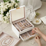3 Layer Jewellery Box with Glass Lid and Drawers for Organising Accessories by Songmics