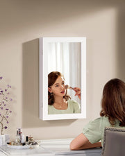 White Wall Mounted Jewellery Cabinet with Mirror Lockable Armoire Storage by Songmics
