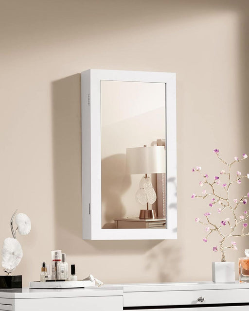 White Wall Mounted Jewellery Cabinet with Mirror Lockable Armoire Storage by Songmics