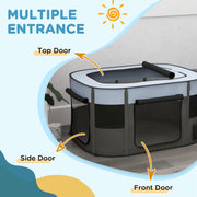 Foldable Dog Playpen with Storage Bag and Ground Stakes for Indoor Outdoor Use Grey