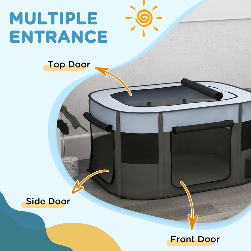Foldable Dog Playpen with Storage Bag and Ground Stakes for Indoor Outdoor Use Grey
