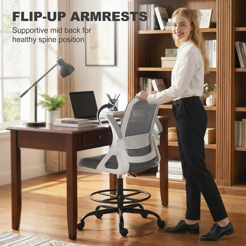 Adjustable Draughtsman Chair with Lumbar Support for Sit Stand Desks Black