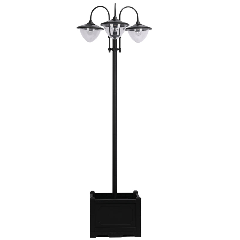 189cm Black Solar Lamp Post with Planter 3 Head Automatic LED Street Light by Outsunny