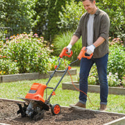Electric Garden Tiller Rotavator for Easy Soil Preparation with Adjustable Wheels Orange AOSOM