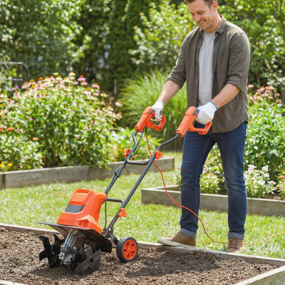 Electric Garden Tiller Rotavator for Easy Soil Preparation with Adjustable Wheels Orange AOSOM
