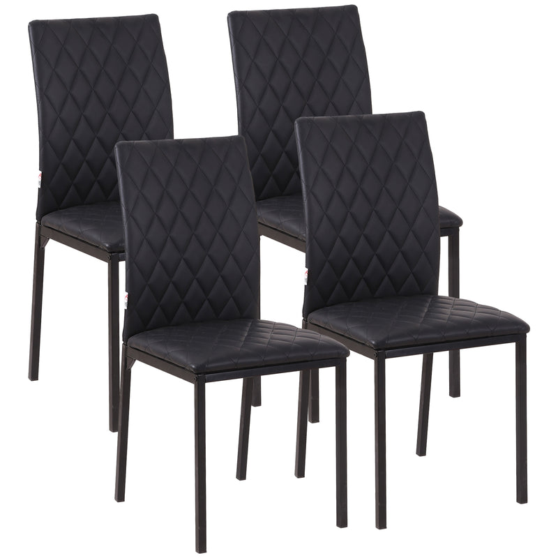 Set of 4 Upholstered Faux Leather Dining Chairs with Metal Legs for Kitchen or Lounge Black