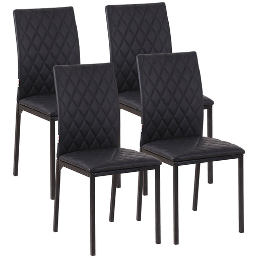 Set of 4 Upholstered Faux Leather Dining Chairs with Metal Legs for Kitchen or Lounge Black